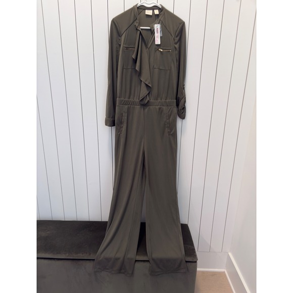 Chico's Pants - NWT Chico's Jumpsuit Womens 0 Green Ruffle Utility Wide Leg Safari Workwear Chic